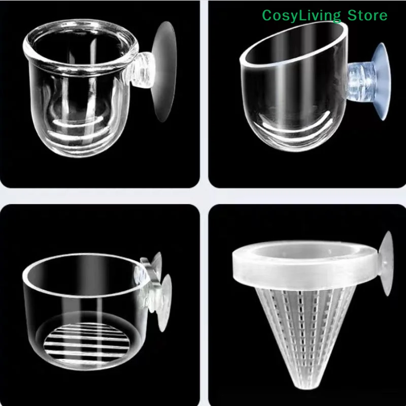 

[CL]Aquatic Plant Cup Aquarium Fish Tank Plant Pot With Suction Feeding Container Transparent Acrylic Aquarium Accessories[CL]