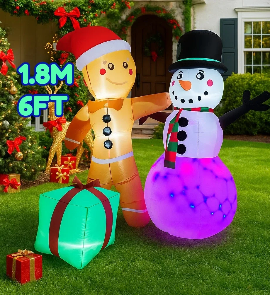 6피트 크리스마스 장식품 풍선 장난감 진저브레드맨 눈사람 & 장난감 가정 마당 장식 LED 장식 크리스마스 장식 장난감