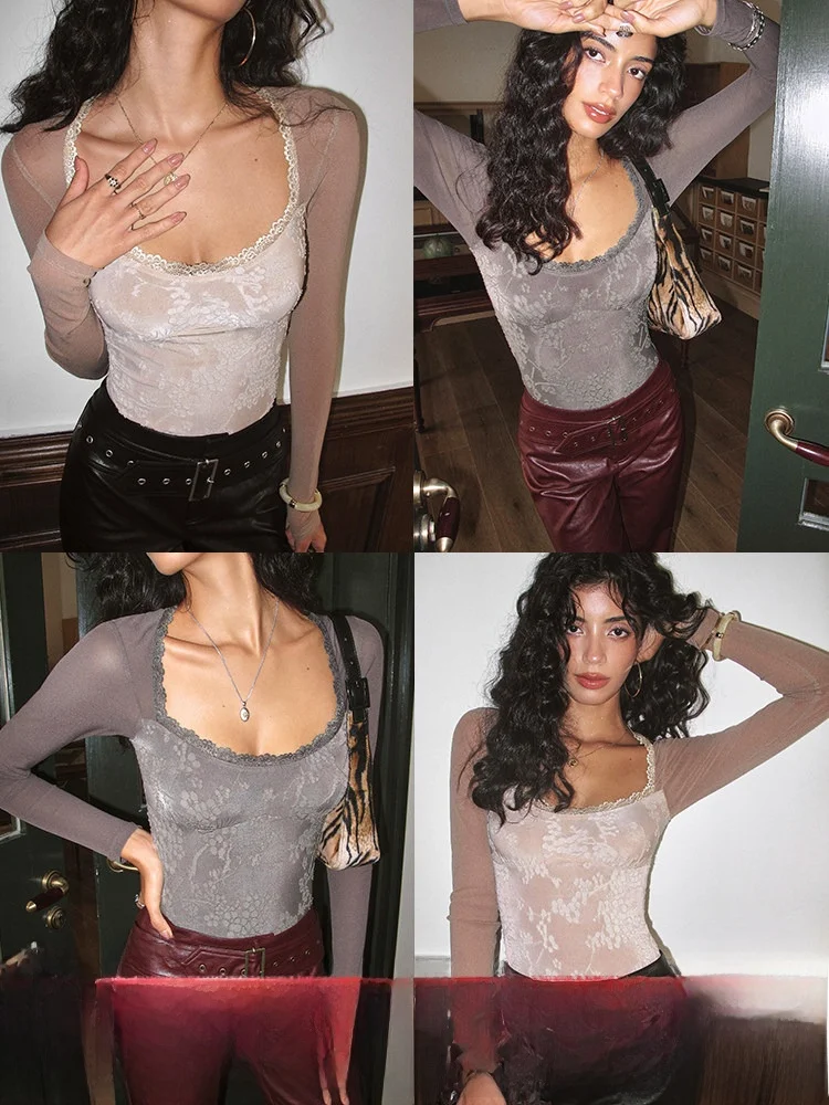 

Itsnikar Vintage Knitted Lace Collar Women's Inner Wear Top Autumn Winter Polka Dot Color Blo ort Bodycon irt