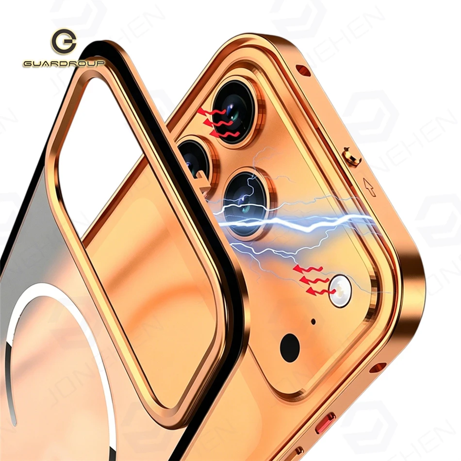 

Magnetic Metal Border Frosted PC Backplate Case For iPhone 17 16 15 14 13 Pro Max Air Aluminum Alloy Bumper Cover For Magsafe