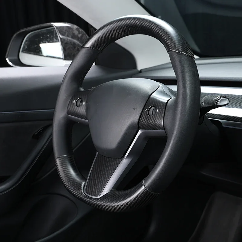 For Tesla Model 3 Y Steering Wheel Cover Real Dry Carbon Fiber 3K 240G Handmade Steering Wheel Shell Snap-in Covers Accessories