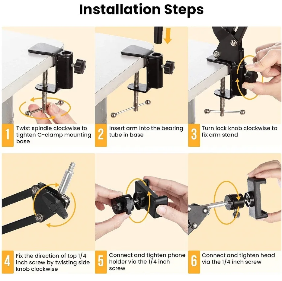 10in/12in LED Selfie Ring Light with Folding Arm Phone Stand Circle Fill Light Table Bracket Tripod Photography Video Ring Light