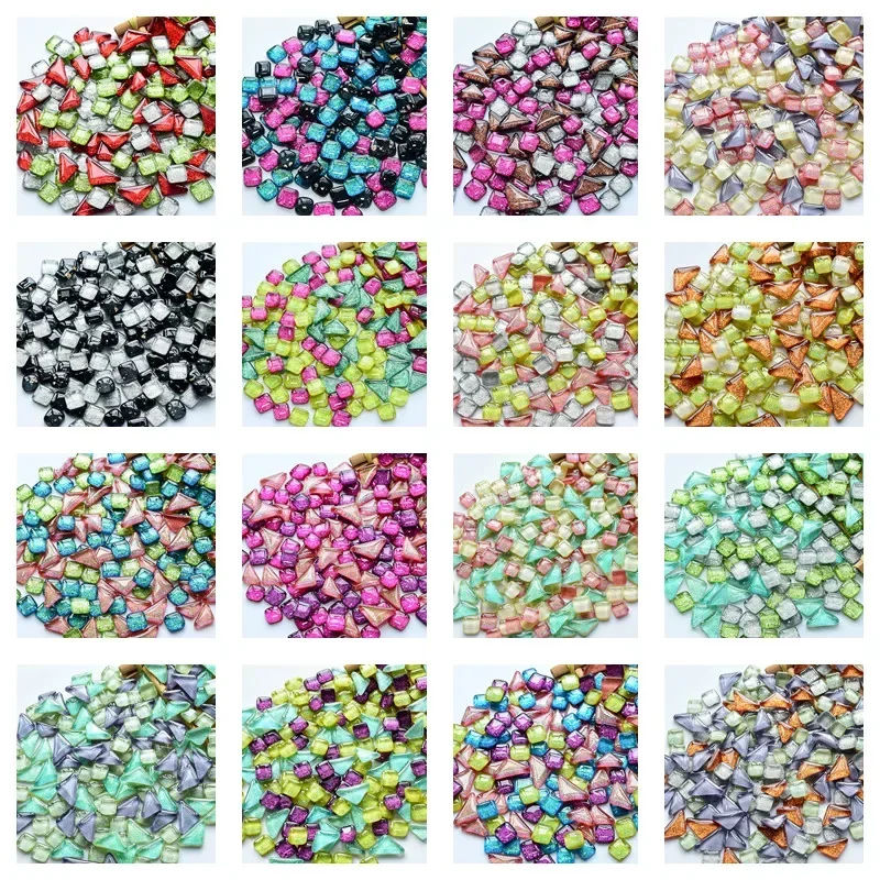 100g/3.52oz Glitter Shiny Glass Mosaic Tiles DIY Craft Polygon Tile Mosaic Making Materials Irregular Shape Pure & Mix Color