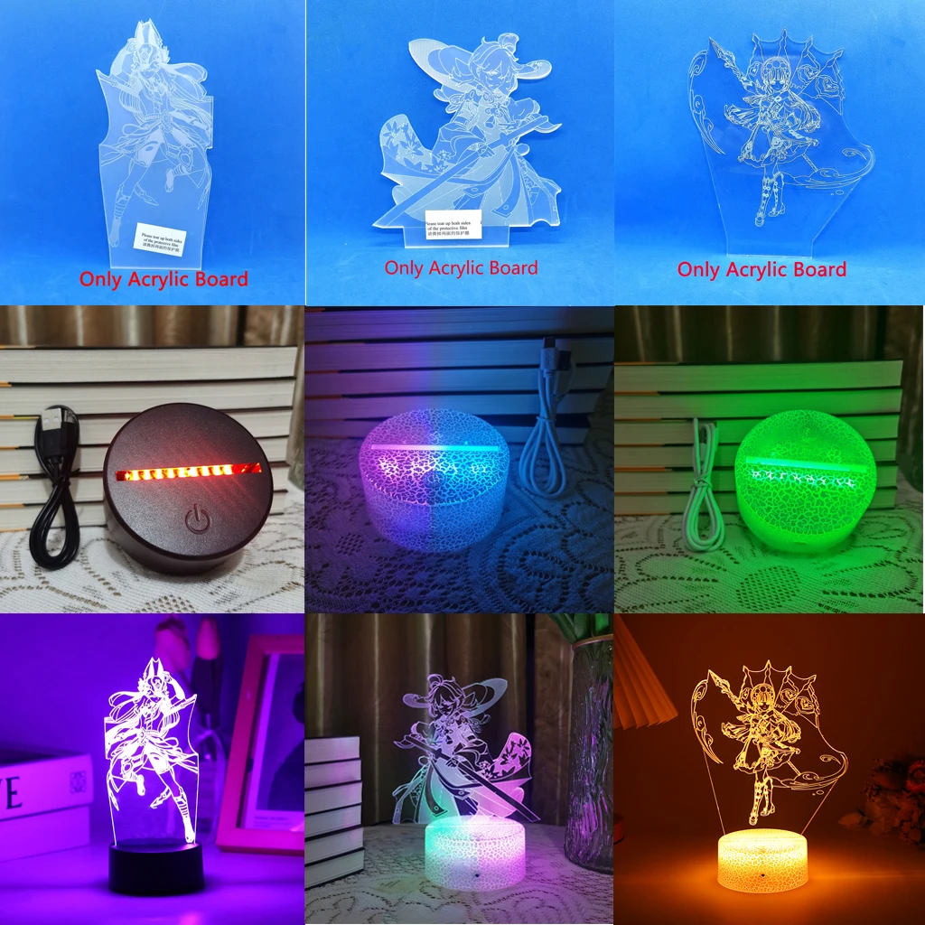 Genshin Impact Anime Night Light Game Figure Yunjin Lamp Shenhe Room Decor Kids Gift Acrylic Board And Base Are Sold Separately