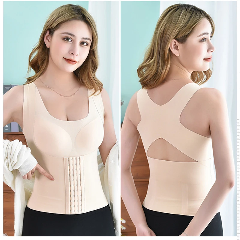 Women 3-in-1 Body Shapewear Posture Corrector Underwear Tummy Control Back Support Push Up Bra Shaper Vest Slim Tank Top Corset