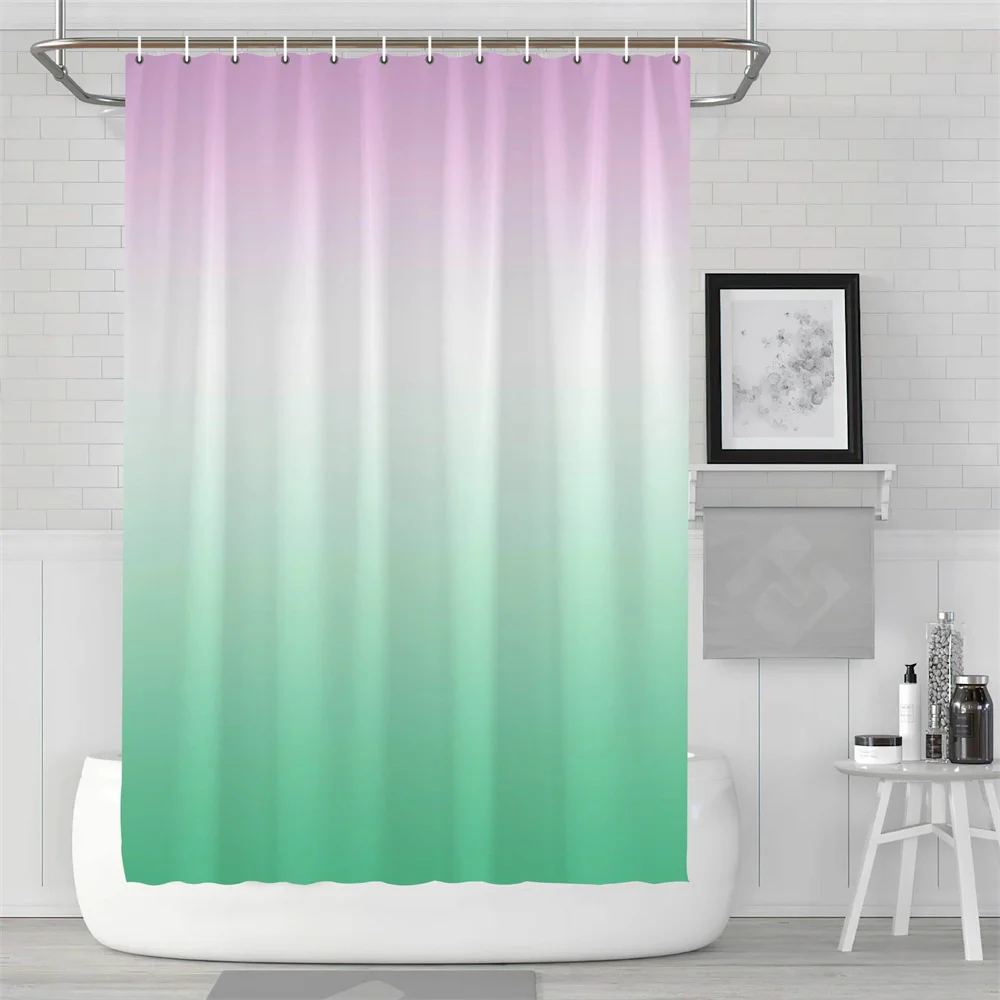 Blue Green Gradient Bathroom Curtain Simple Black Shower Curtain Bathroom Polyester Waterproof Fabric Trim Hooks Shower Curtain