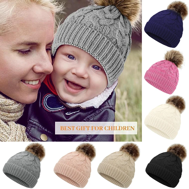 

New Autumn Winter Baby Hats For Newborn Knitted Baby Dome Hat Warm Hat For Girls Boy Solid Color Versatile Baby Cap Mother Kids