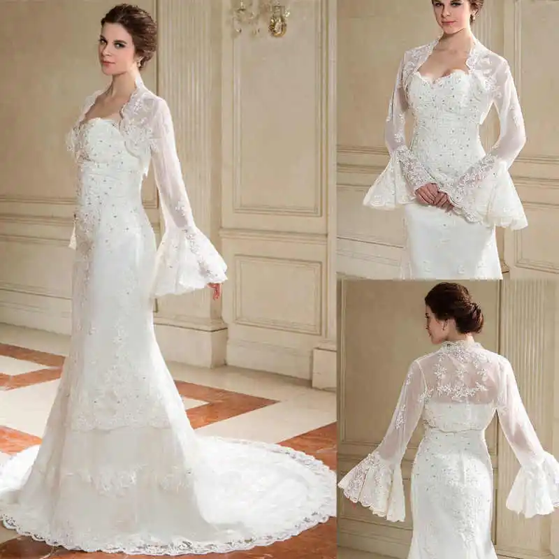 

Luxury Wedding Bridal Jacket Shawl Long Sleeve Soft Wraps Tulle Lace Appliques Bridal Accessories Handmade Plus Size Custom Made