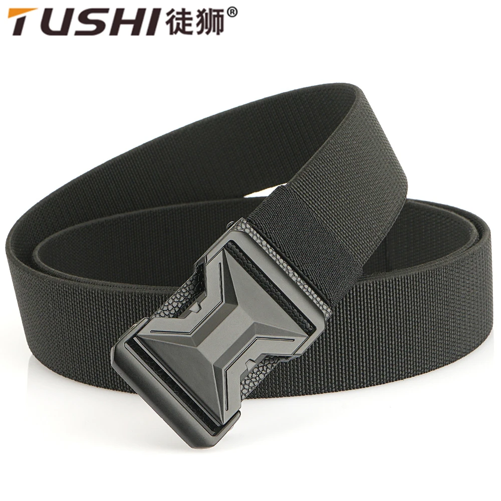 TUSHI New Unisex Elastic Belt Hard Metal Buckle Quick Release Tough Stretch Nylon Men's Military Tactical Belt Casual Waistband