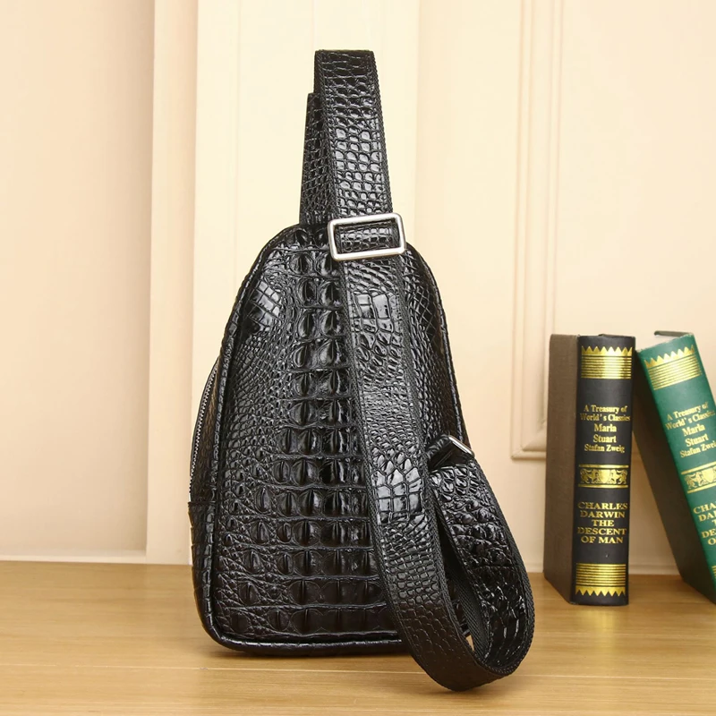 Sac de poitrine en cuir de crocodile véritable pour hommes, sac à bandoulière, peau de vache véritable, créateur initié, mode