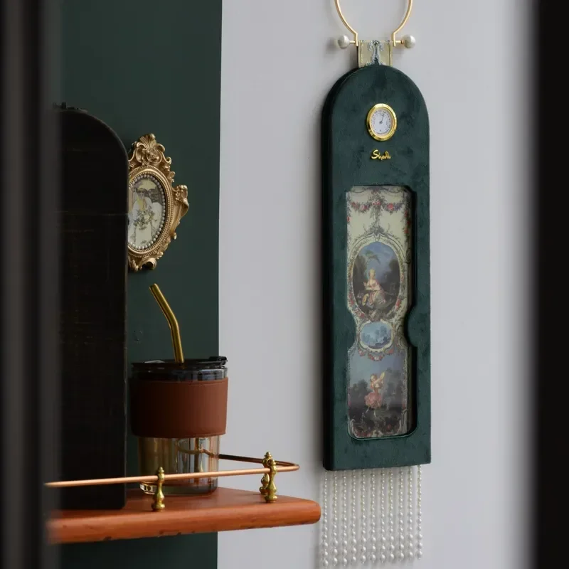 French Style Embedded Hygrometer with Glass Niche Retro Decorative Wall Art for European Bedroom Living Room Entrance Hanging