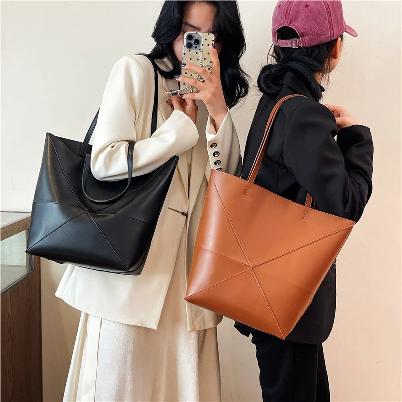 Große Kapazität Tasche Für Frauen Pu Leder Handtasche Designer Eimer Schulter Tasche Weibliche Top Griff Tote Einfache Reisetasche Schwarz – Detail 3
