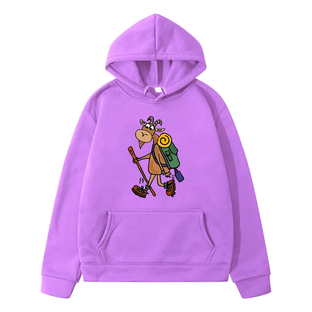 Goat Hiker Graphic Hoodies Boys and Girls Casual Comfortable Sweatshirts with Hooded Kawaii Cartoon Print Pullovers Children Top