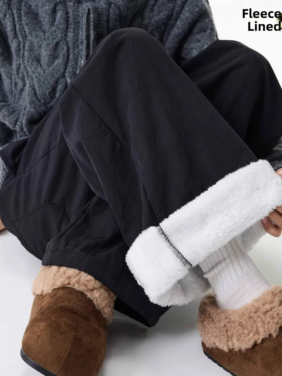 

Thiened Fce Lined Winter Cotton Pants Loose Wide Leg Casual Trousers for Men And Women Trendy American Sle Outerwear