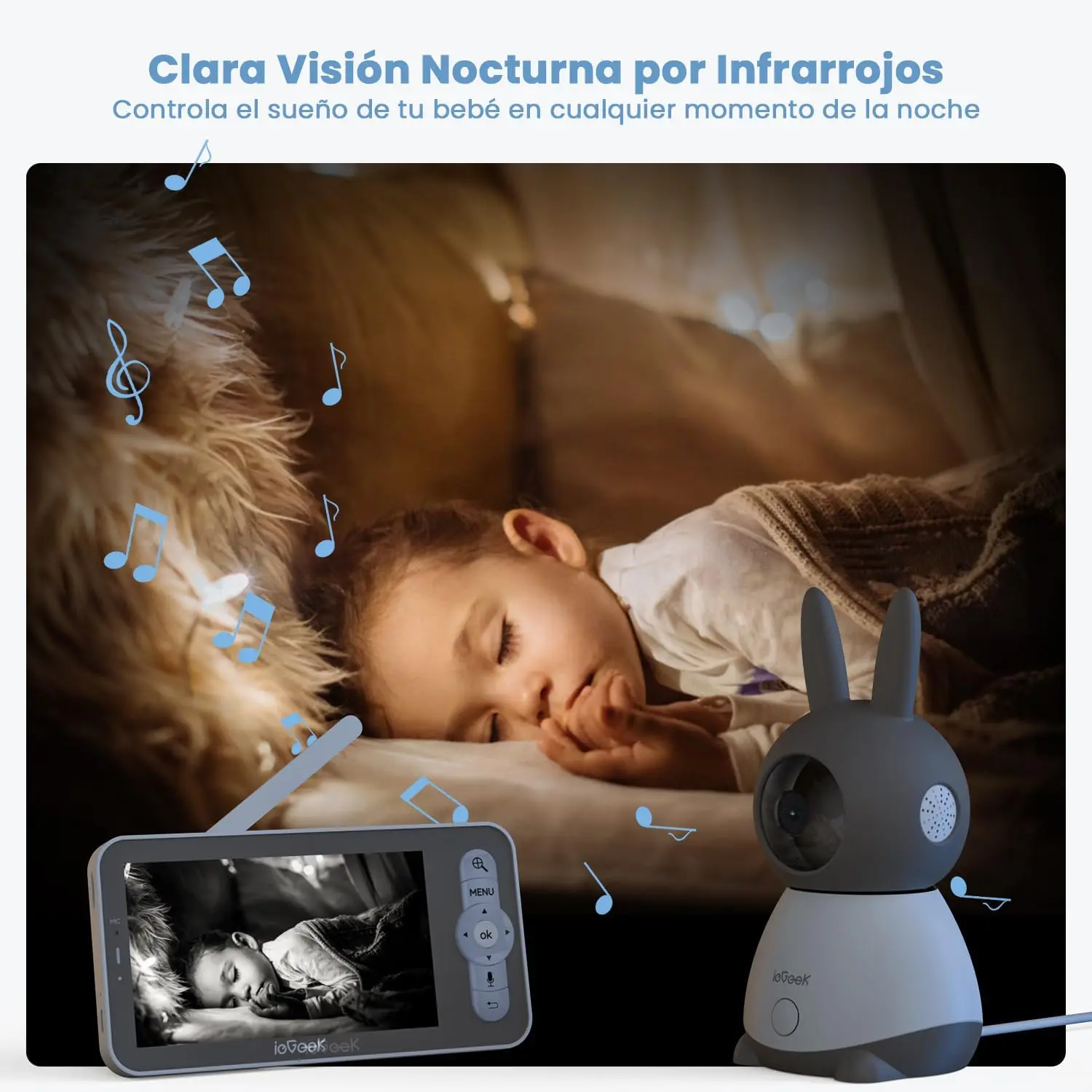 ieGeek 5” 2K/3MP Camara Vigilancia Bebe, 360° PTZ Vigilabebes con Camara y Vista Previa de Pantalla Dual, Detección de Movimiento, Audio de 2 Vías,Visión Nocturna, Control de Monitor y Movil