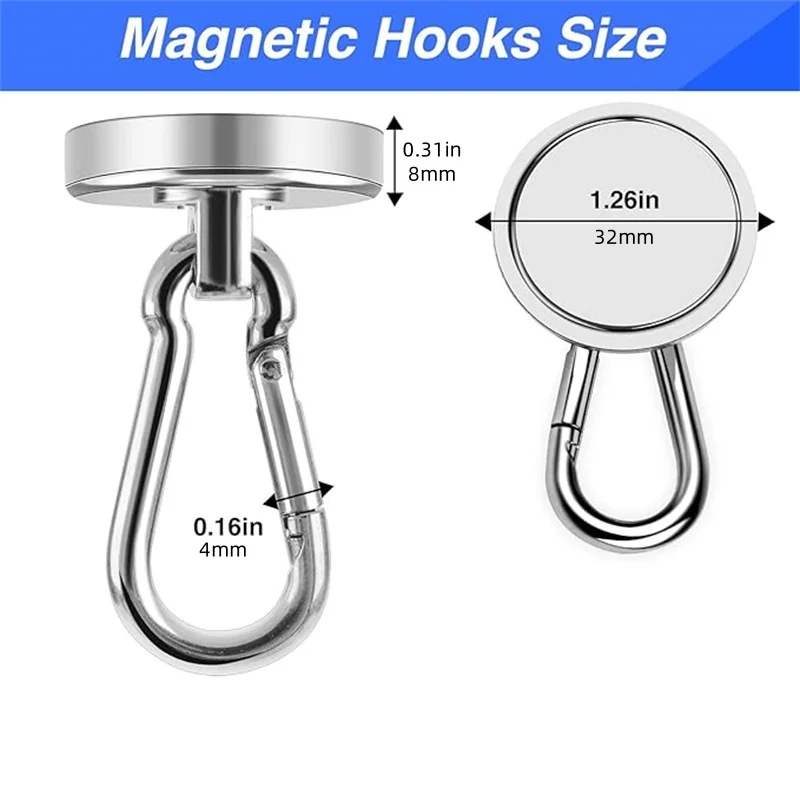 SNL32mm Magnethaken Heavy Duty, 110LBS Magnethaken Neodym-Magnete mit Karabinerhaken, Magnethaken mit Drehgelenk für Gri – Detail 2