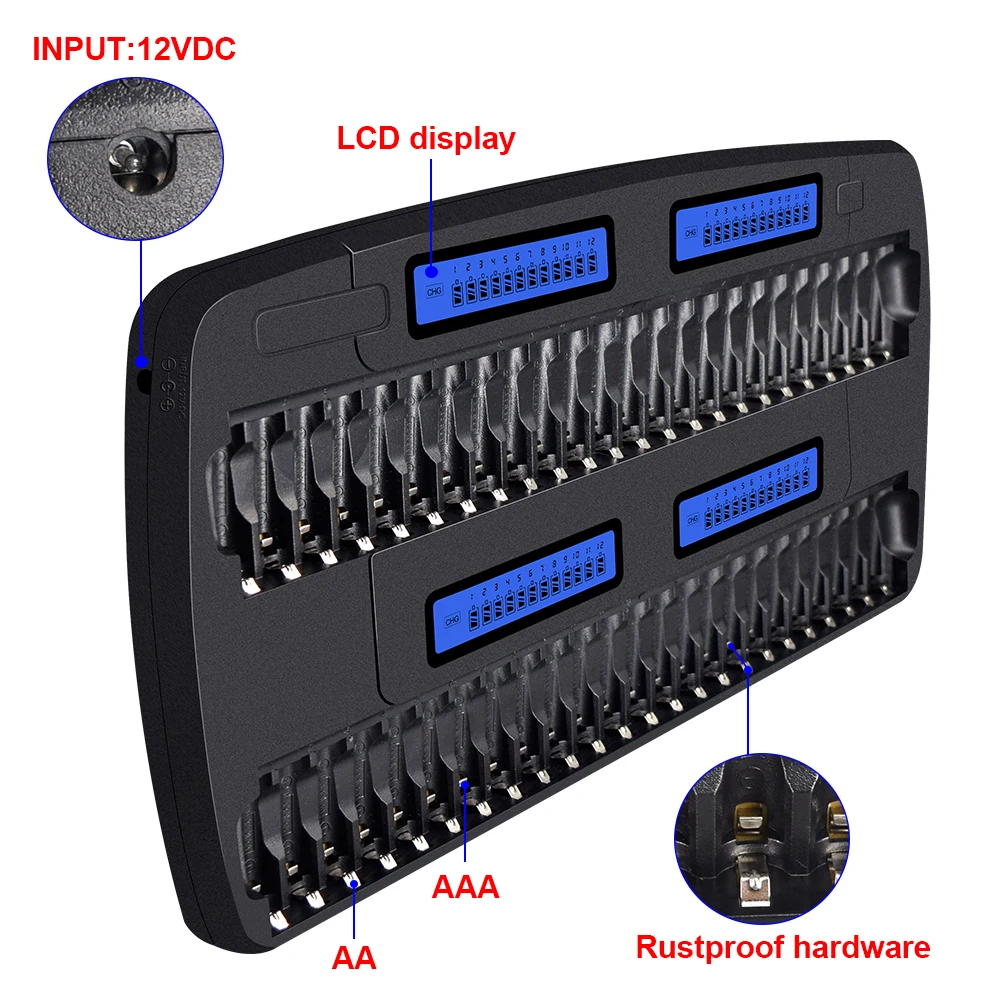 PALO-cargador de batería inteligente con pantalla LCD, 24/36/48 ranuras, 1,2 V, pilas recargables AA, AAA, NiMh, NiCd