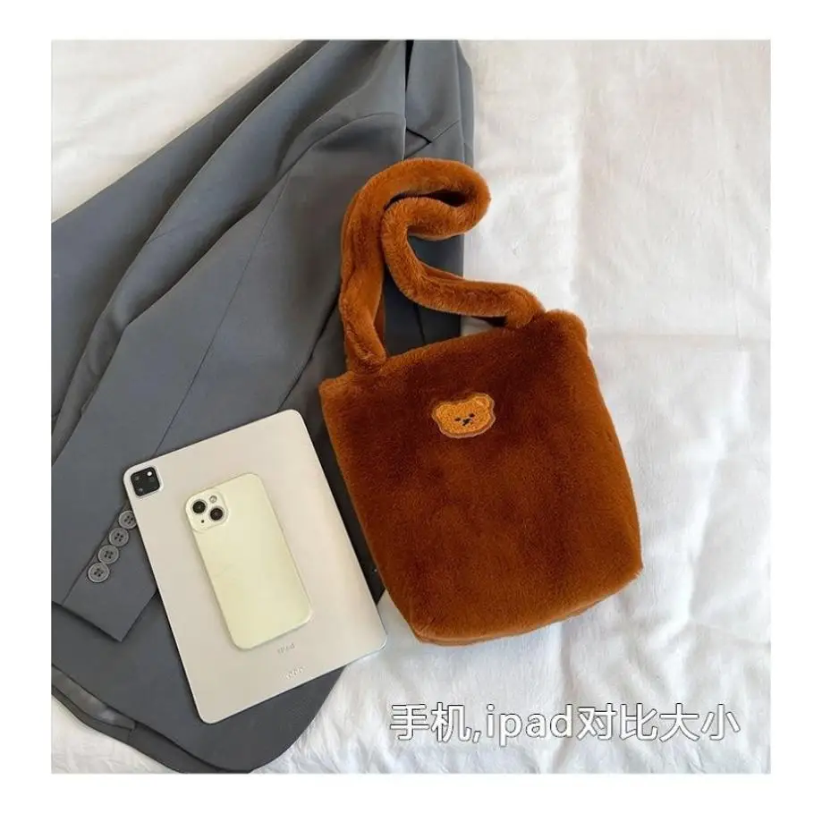 New Autumn Winter 2026 Women Soft Plush Bucket Bag Large Capacity Handheld Shoulder Tote Bag Casual Daily Fashion Handbag