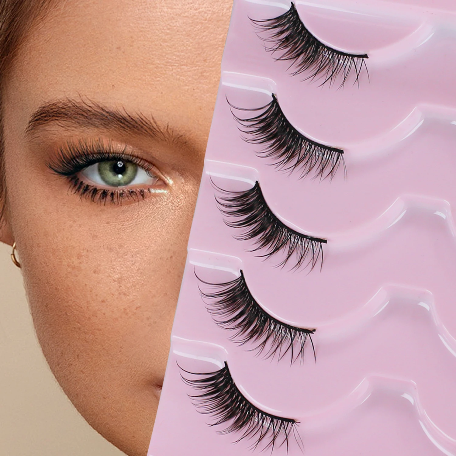 5 Pairs of Wishy Lashes Natural Appearance Fairy Striped Eyelashes Fluffy Cat Eye Eyelashes False Eyelashes Hand Soft 15mm Eye