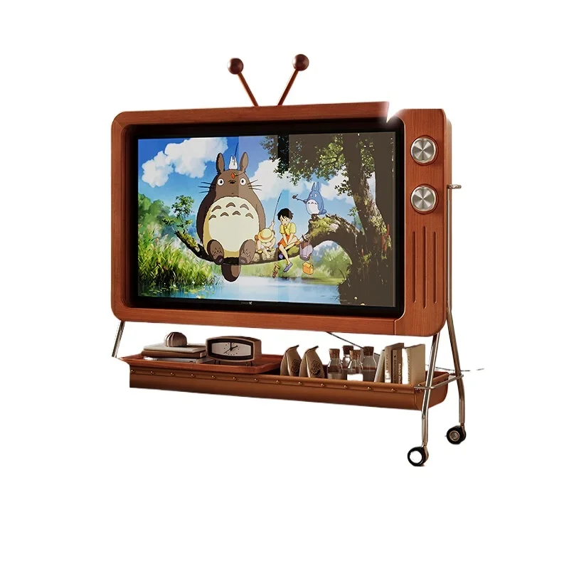 Cabin retro mobile TV cabinet bracket, small apartment living room bedroom modern and simple, floor-to-ceiling high TV cabinet