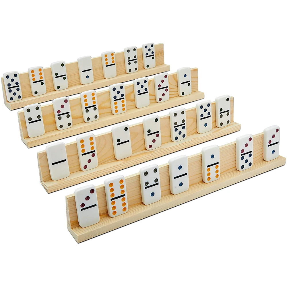 Adults for Kids Wooden 4 Racks Chickenfoot Domino Holders Domino Trays Holders Mexican train Wood Domino Racks