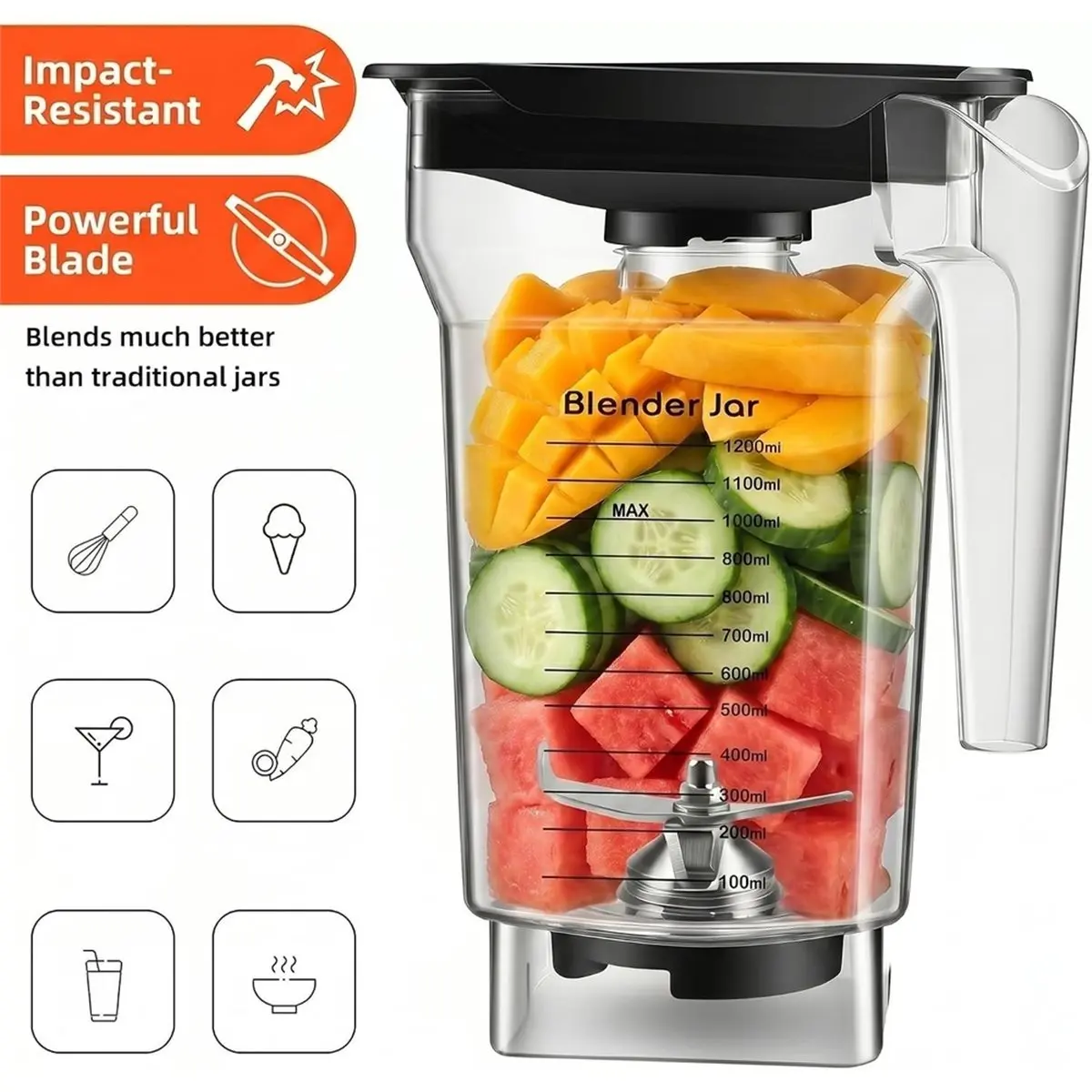 【Newest AT03】75 Oz Replacement Jar for Blender,Container Pitcher Fits All Consumer and Commercial Models,Includes Blade Lid