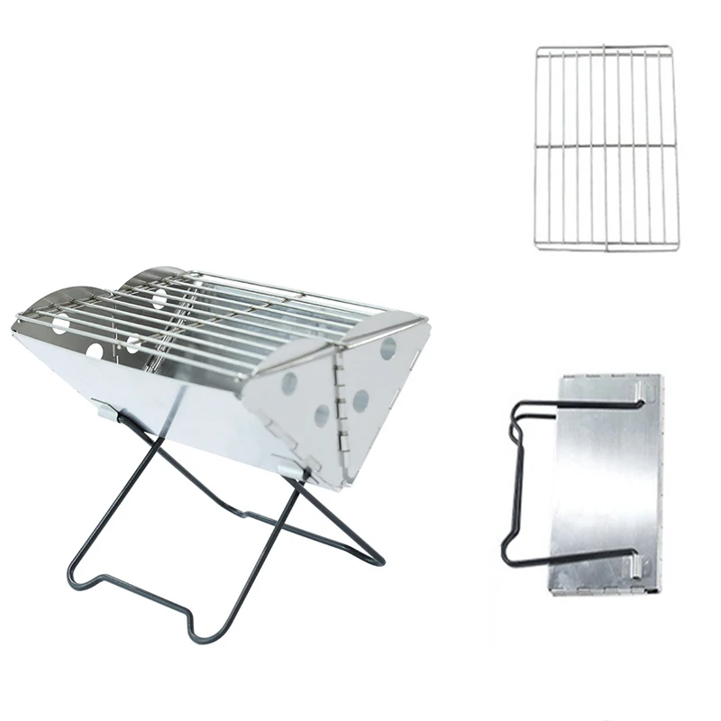 Outdoor BBQ Grill Stainless Steel Folding Grill Portable Wood Stove Camping Grill Charcoal Stove Burning Table Picnicker S/M Siz