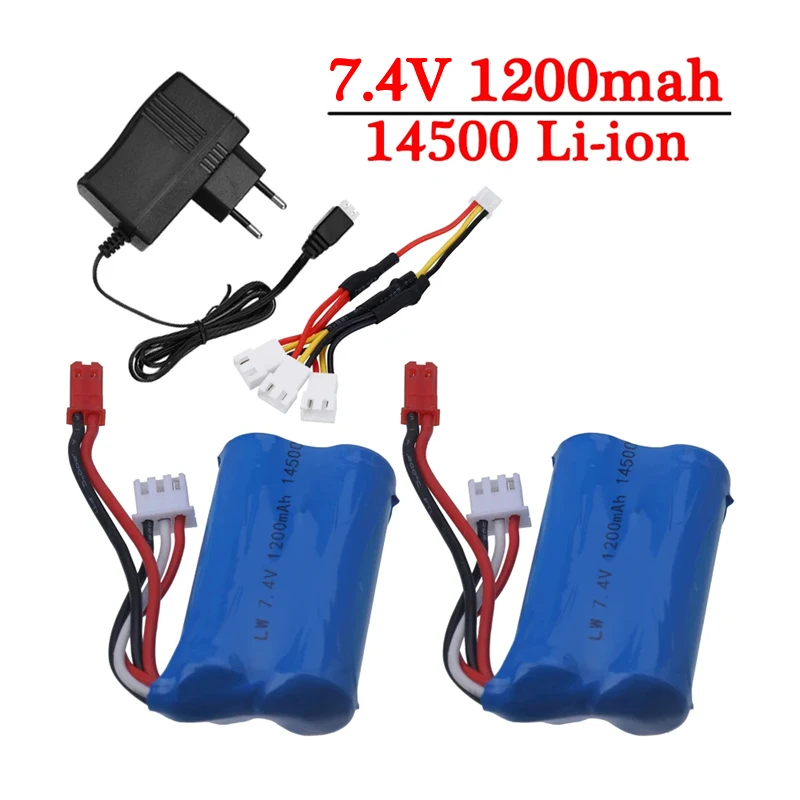 Batería de iones de litio de 7,4 V, 1200mAh, 14500 V, cargador para juguetes eléctricos, pistola de balas de agua, coche, camión, barco, accesorio de juguetes, batería de 7,4 V