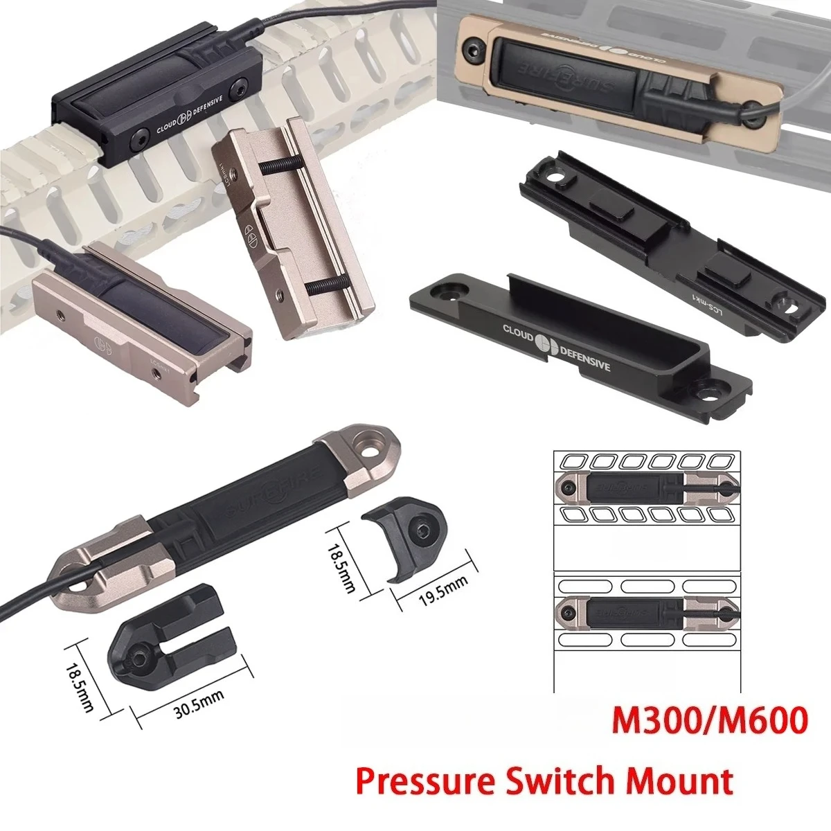 M/K 20mm Rail Mount Surefire M600 M300 Scout Light Flashlight ST07 Pressure Pad Switch Accessories for 20mm Picatinny Rail