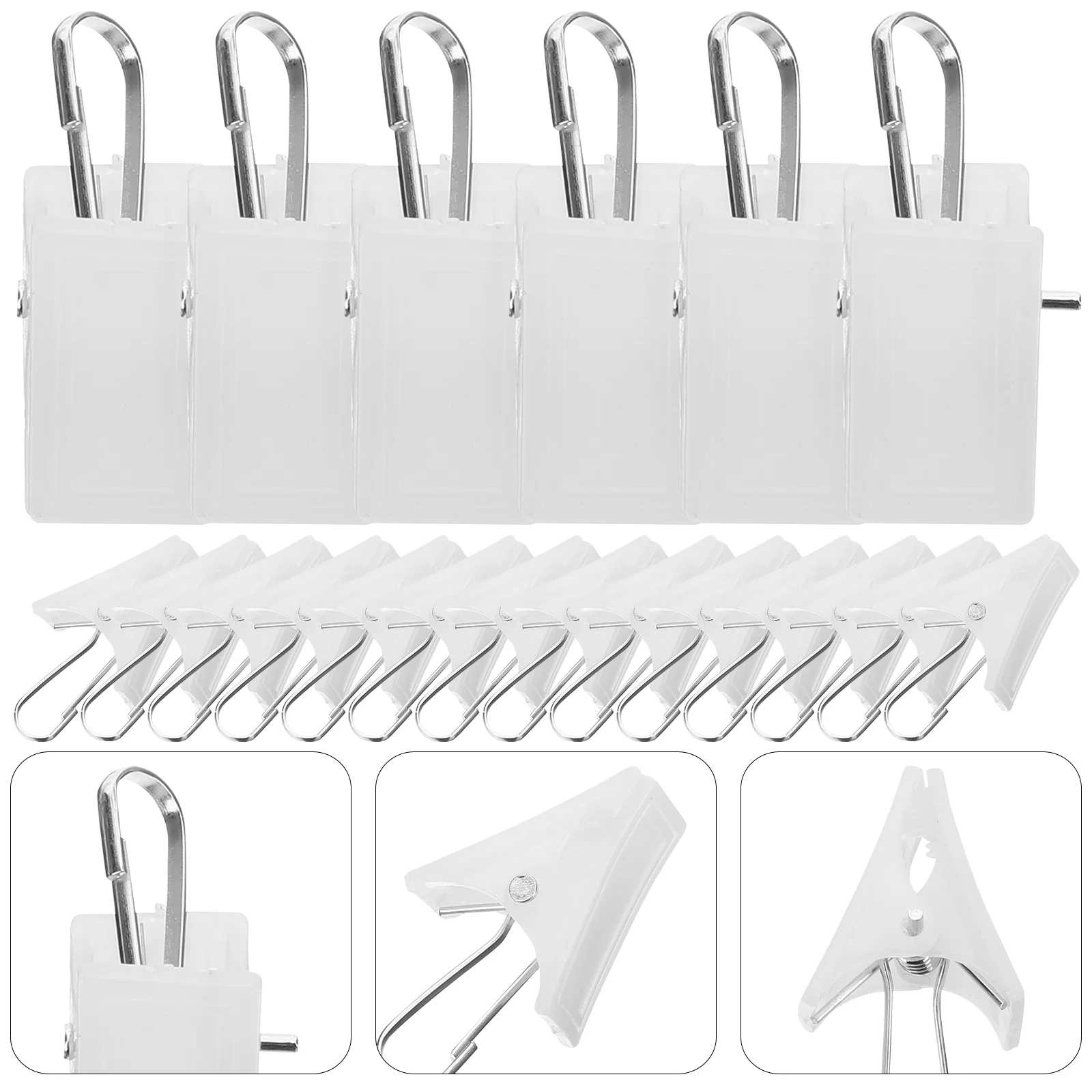 20 Pcs Plastic Curtain Clip Clothespins for Curtains Rod Clips White Drapes Hanging Ring Man