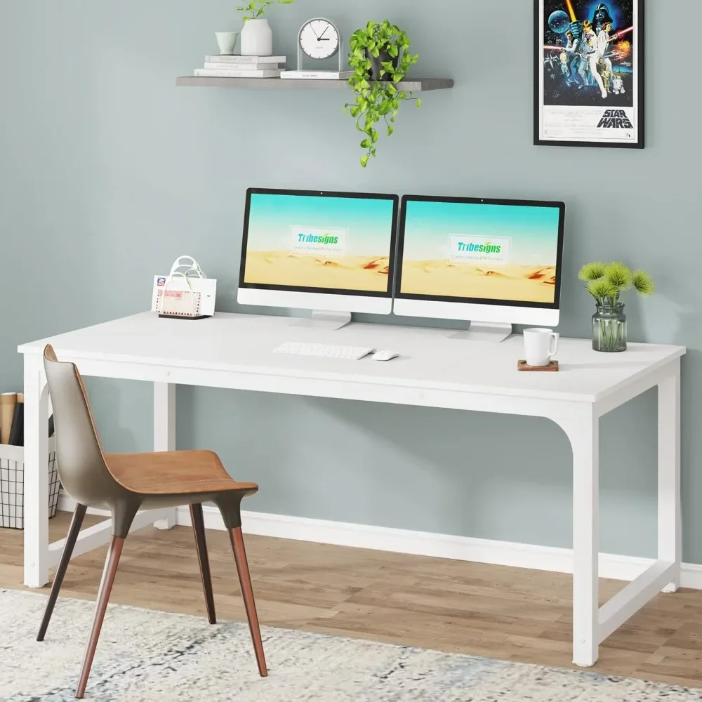 

Modern Computer Desk, 63 x 31.5 Inch Large Executive Desk Computer Desk Study Writing Desk Home Office Workstation, White