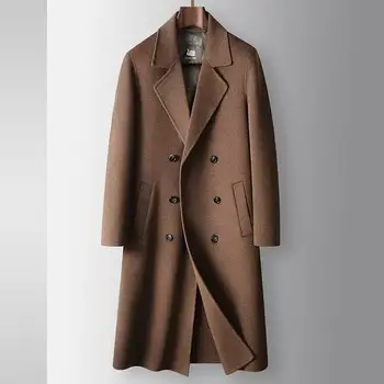 2025 Autumn/Winter New Men's 100% Wool Coat Knee length Double breasted Goose Down Inner Tank Thickened for Warmth 5