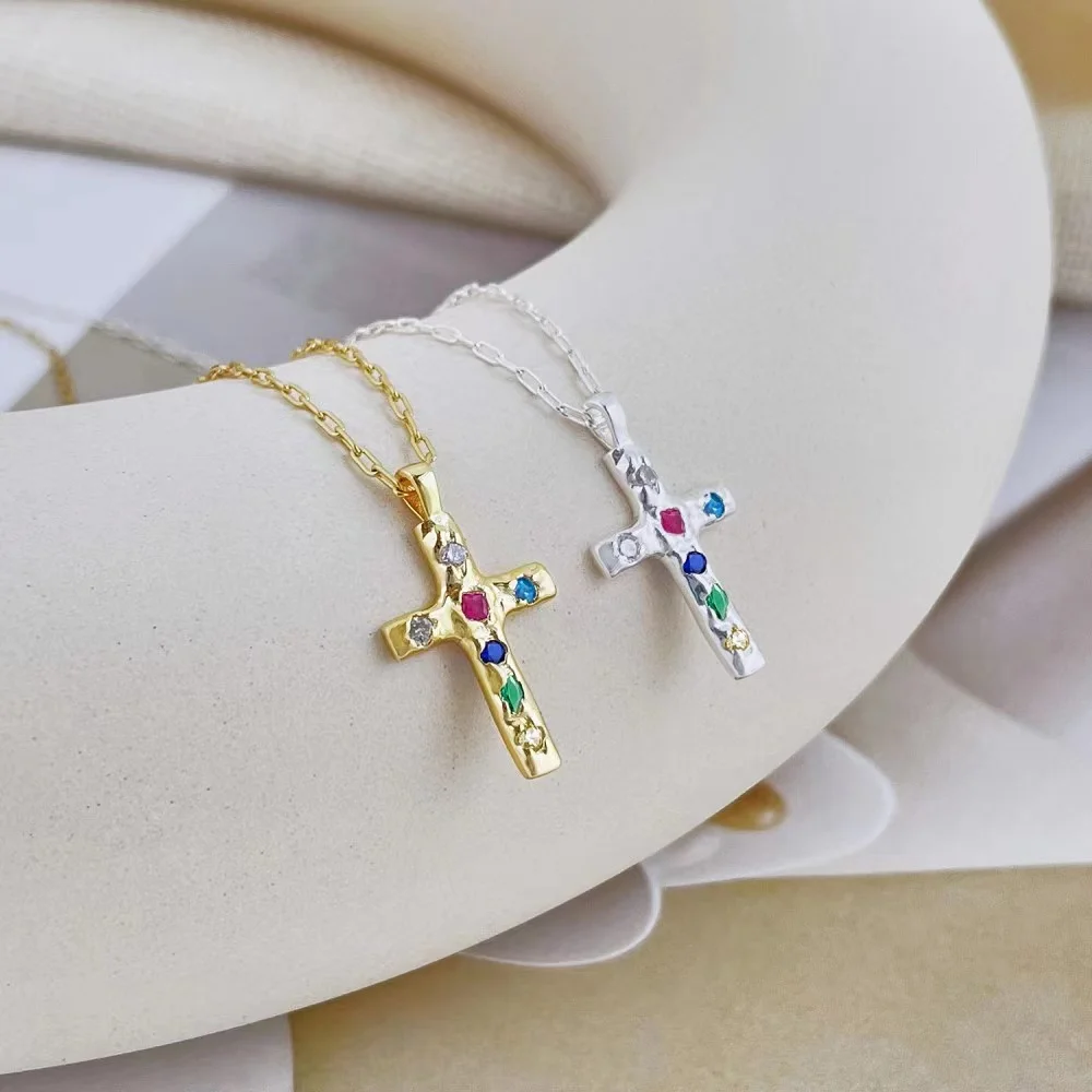 Summer Korean version S925 full body sterling silver necklace for women with a niche design sense inlaid with colorful diamond c