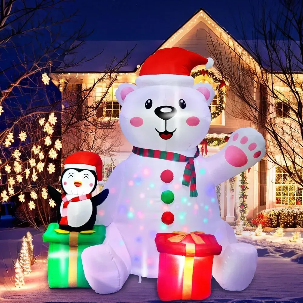 6Ft Christmas Inflatables Outdoor Decorations, LED Light Up Polar Bear and Penguin Inflatable Christmas Blow Up Yard Decorations