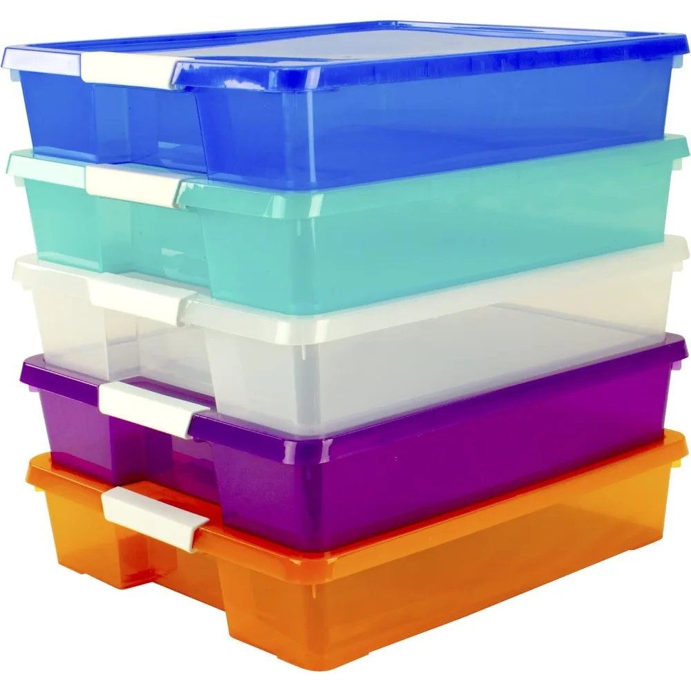 Plastikowe pudełka na projekty uczniowskie, 15,25 x 13,25 x 3,25 cala, różne kolory, opakowanie 5 sztuk