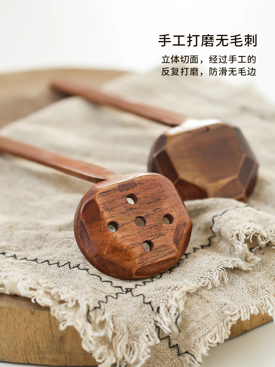 Japanese wooden ramen spoon household wooden spoon high temperature resistant long handle noodle colander hot pot spoon
