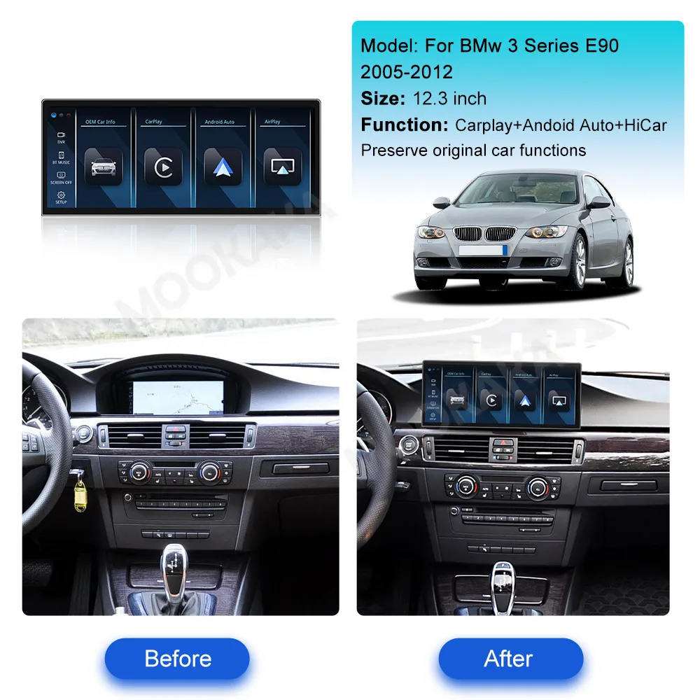 Carplay 12.3 Inch For BMW 3 Series E90 2005-2012 CIC System Android 13.0 Car Radio Touch Screen Multimedia Player DSP Auto BT