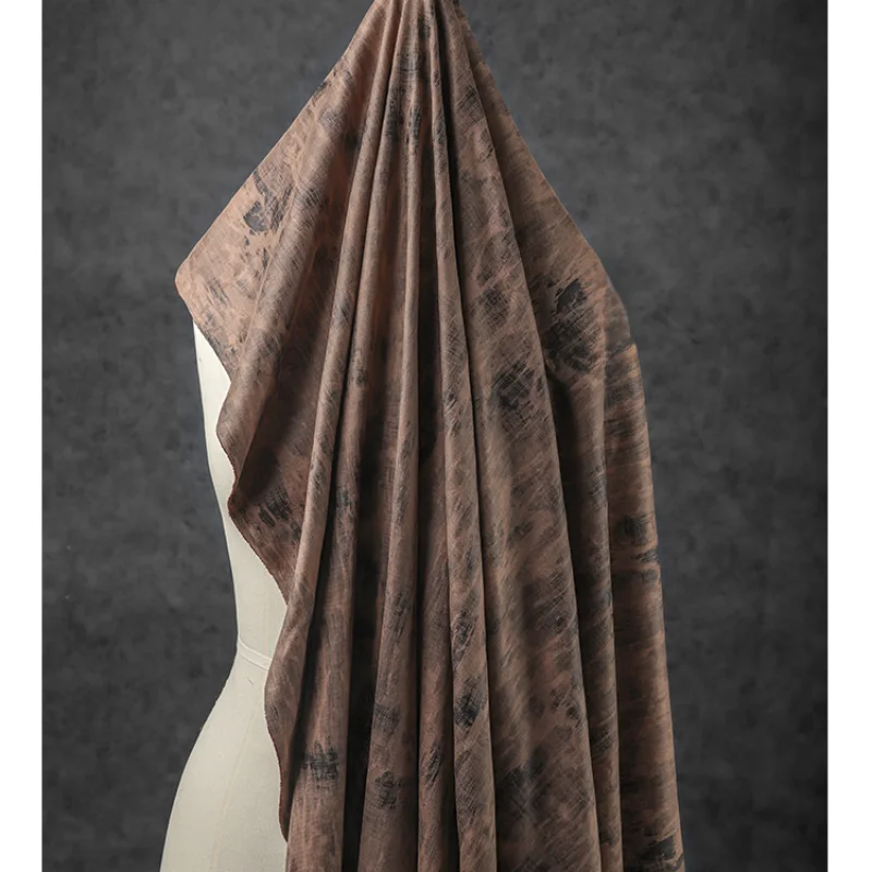 Ink Stained Brown Suede Fabric with Weathered Texture  Vintage Artistic Coat  Skirt  and Designer Fabric Reconstruction