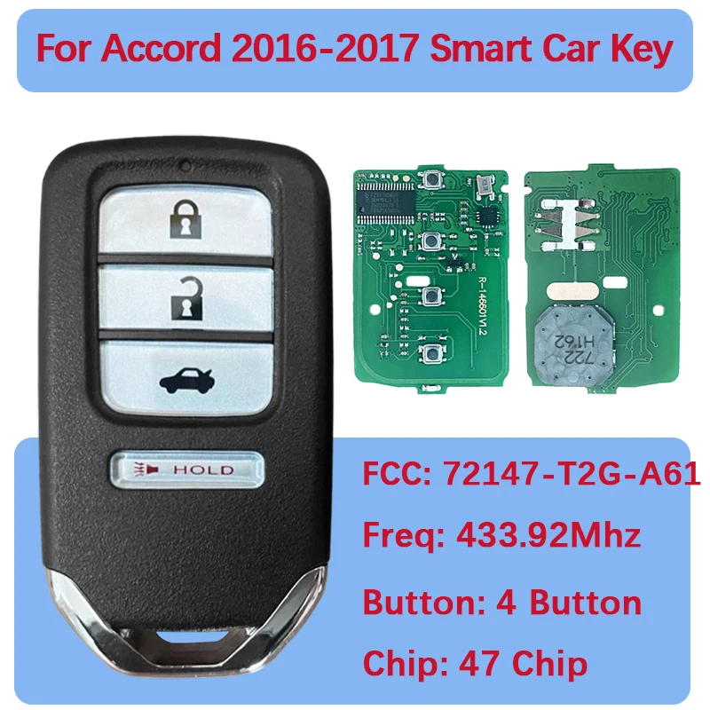 

CN003149 Aftermarket Smart Keyless Proximity Remote 433 МГц 47 чип FCC 72147-T2G-A61 ACJ932HK1310A для Accord 2016-2017