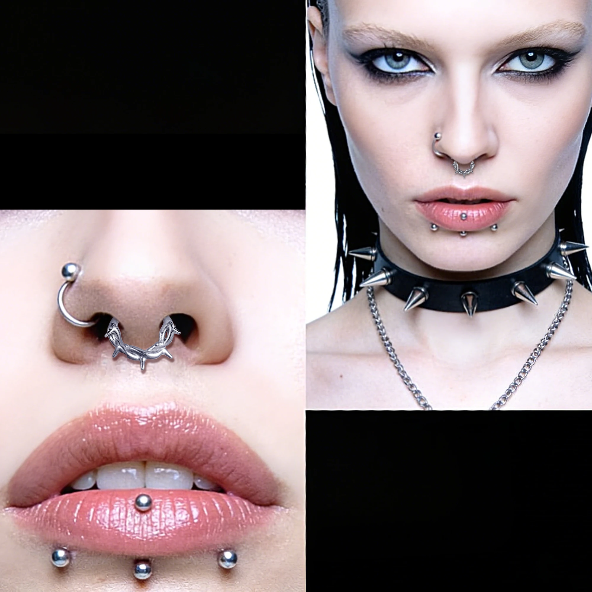 Vanku 1pcs 1Pc Hypoallergenic Thorn Septum Ring, Stainless Steel Hinged Clicker Nose Ring, Barbed Wire Design Piercing Jewelry