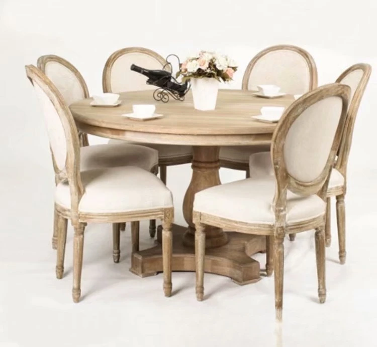 American solid wood dining table and chairs, combined oak retro old round dining table