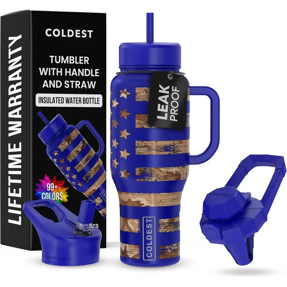 

Термокружка 36 унций с ручкой и 3 крышками - герметичная, из нержавеющей стали, для мужчин и женщин