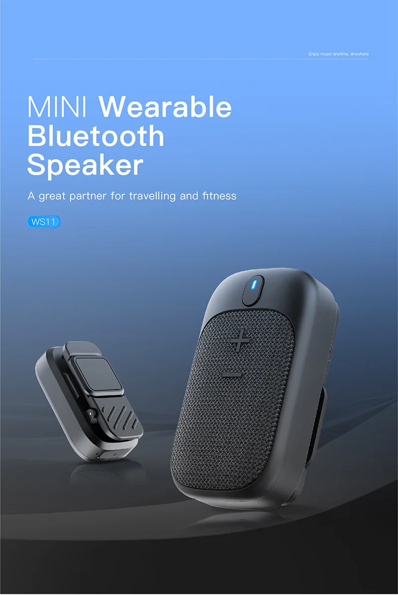 Wearable Bluetooth Speaker, Clip-On Portable Speaker Built-in Mics for Hands-Free for Biking, Hiking, Running, 18H Long Playtime