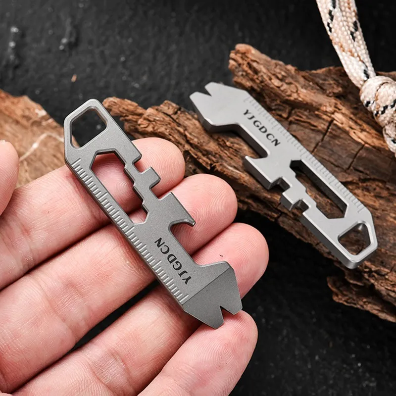 Titanium Alloy Crowbar  with Necklace Multifunction Graduated Scale  Bottle Opener Hexagon Wrench Camping EDC Outdoor Tools