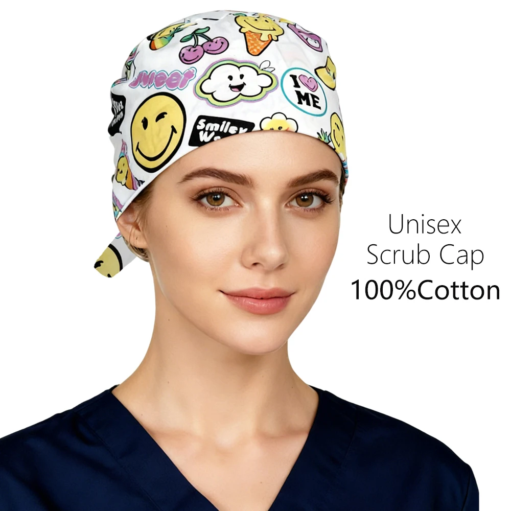 

printed scrub uniform women's surgical cap COTTON Scrub hat Beautician cute hat spa lab adjustable nurse veterinary Scrub cap