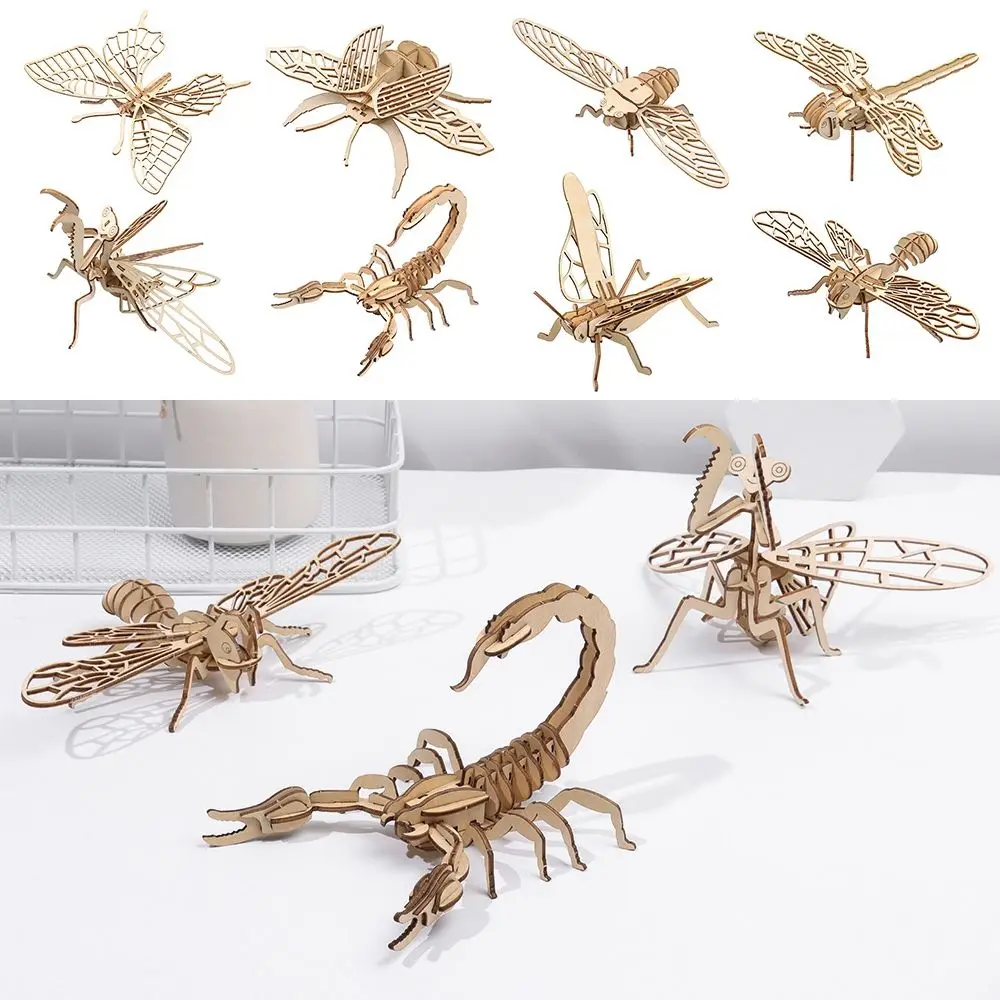 Children Gift Educational Assembly Toy Handmade Montessori 3D Puzzle Wood Insect Animal Wooden Puzzle DIY Jigsaw Board