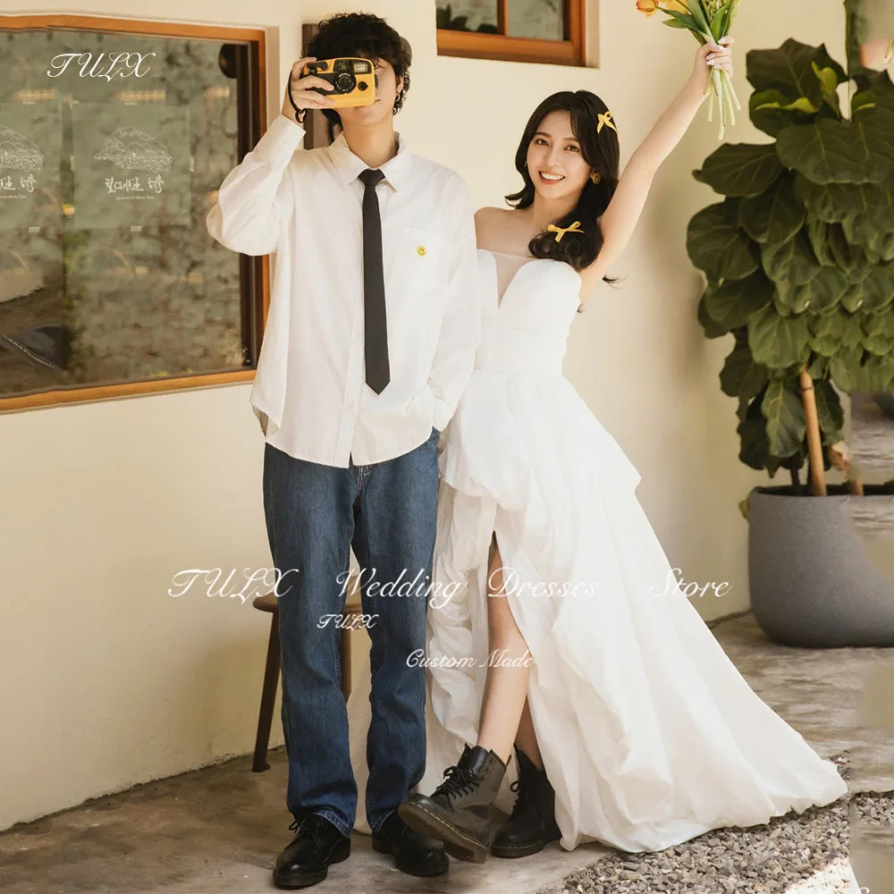 

TULX Elegant Sweetheart Sleeveless Korea Wedding Photo Shoot Dress 웨딩드레스 Taffeta Long Tiered Bridal Gown Corset Back Custom Made