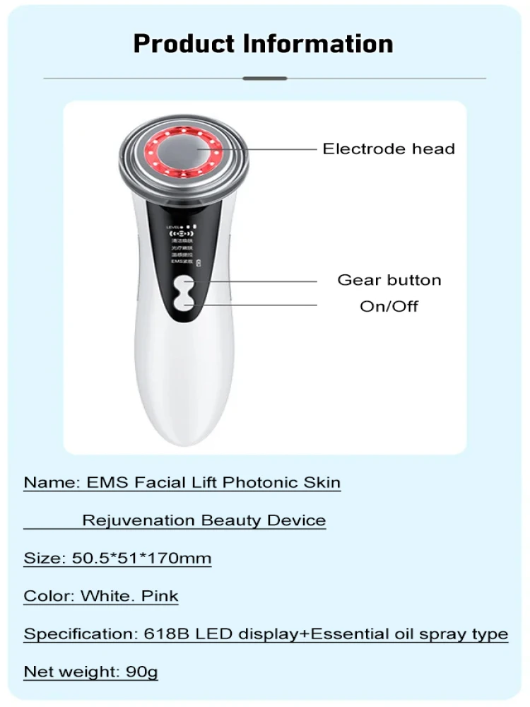 Household facial lifting radio frequency photon rejuvenation heated pore cleaning beauty instrument