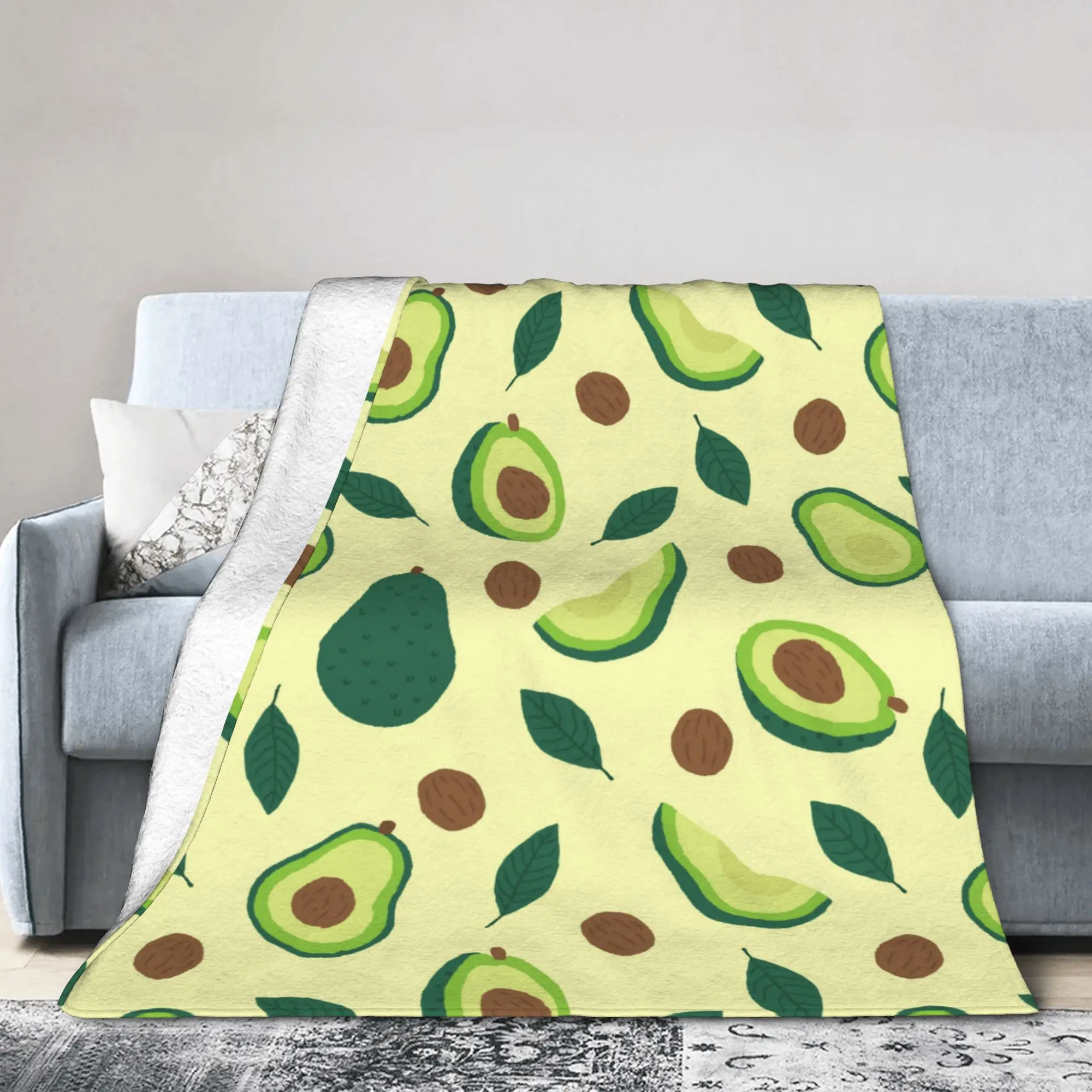 Cute Avocado Fruit Blanket Flannel Printed  Multi-function Lightweight Throw Blankets for Bed Office Rug Piece