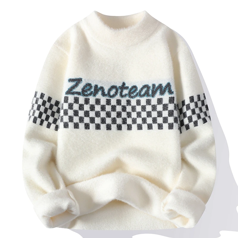 

Мужской свитер с высоким воротником из норкового вельвета для подростков, теплый базовый слой, удлиненный, облегающий, модный зимний топ